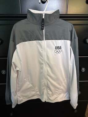 Vintage United States Olympic Committee USOC Full Zip Track Jacket White and Gra
